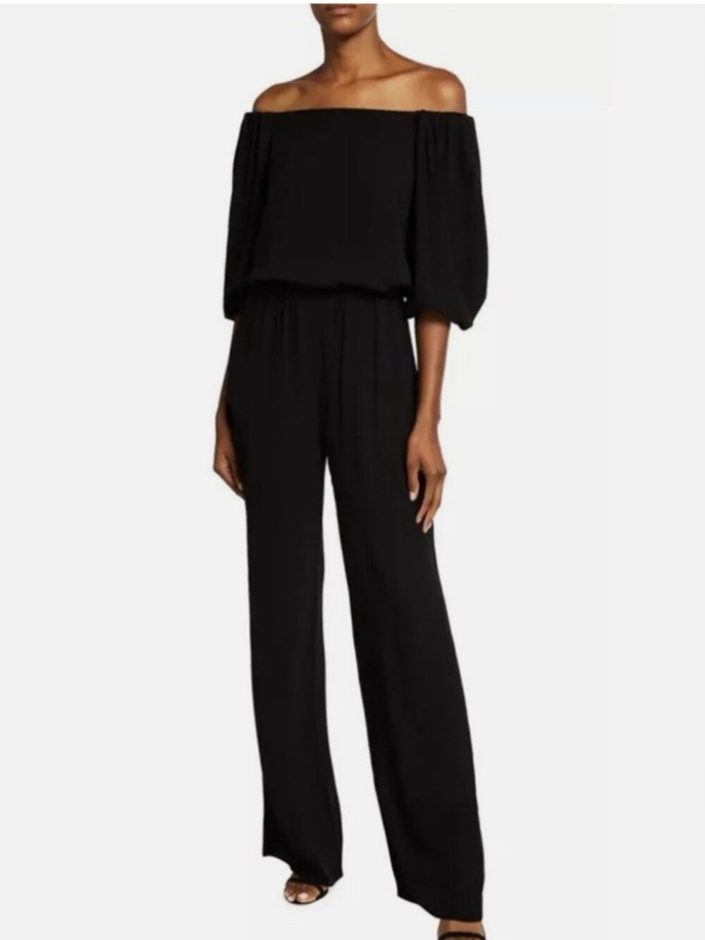 THEORY black silk off the shoulder jumpsuit sz Medium